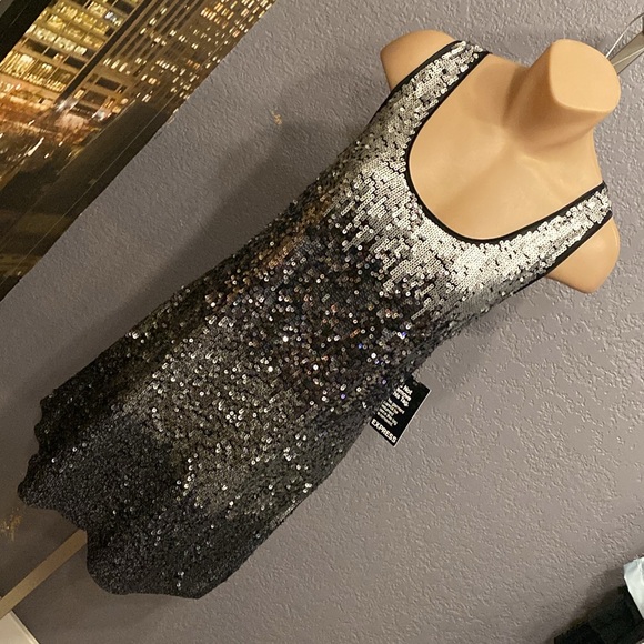 EXPRESS - NWT - dress: black & silver fading sequin ombré mini w lining - L - Picture 16 of 16